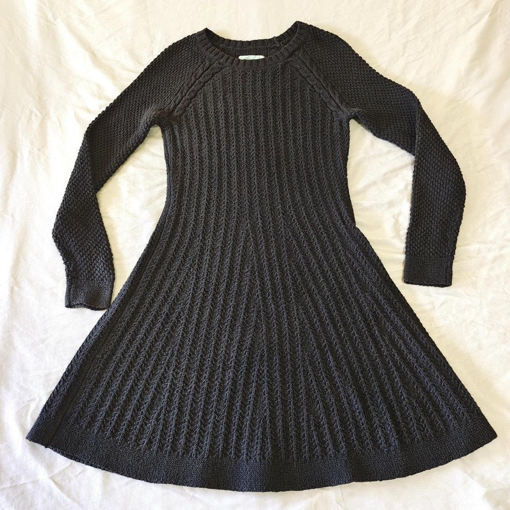 Hollister Charcoal Black Ribbed Knit Long Sleeve A-Line Skater Sweater Dress S